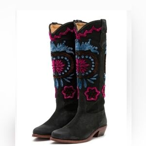 NWT Free People Womens Roundhouse Stitch Black Pull On Knee-High Boots Size 7.5